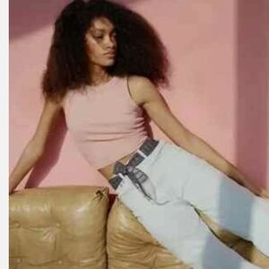 Madewell Tank Top Cropped Ribbed, L Pink